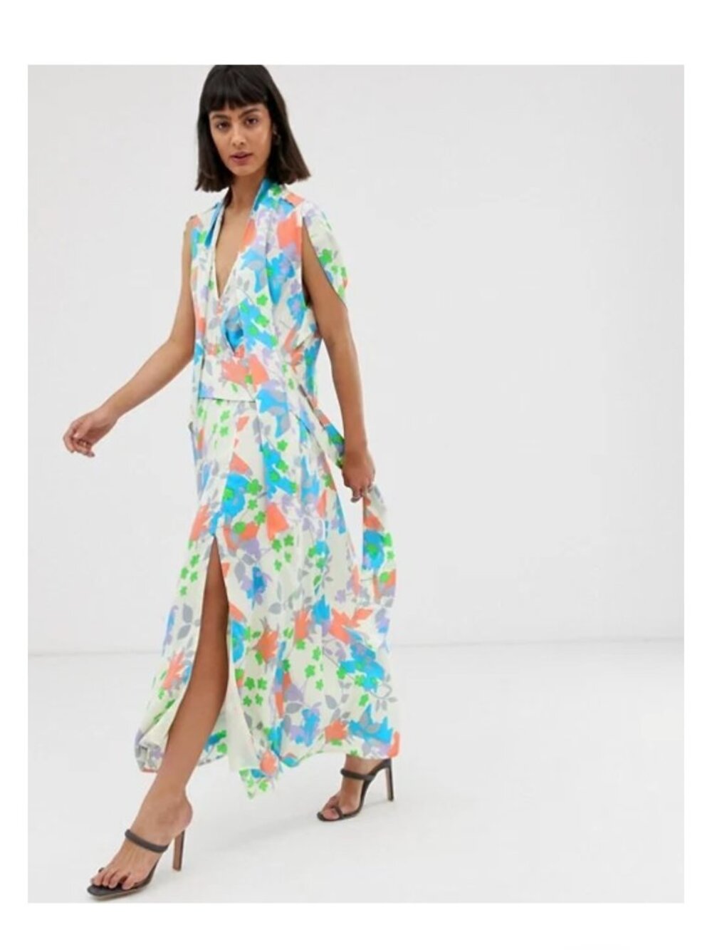 ASOS Plunge Neck Modern Maxi Dress with Cape Sleeves – Size 12